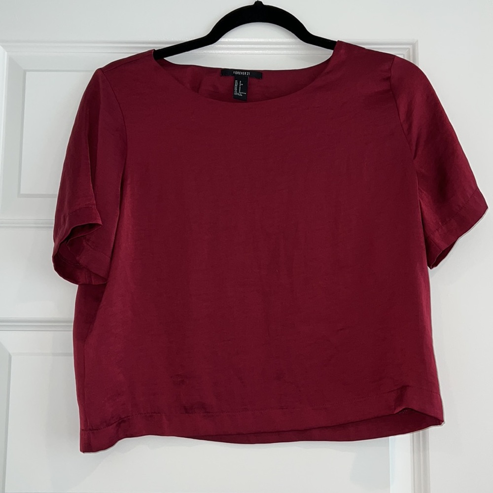 Forever 21 Satin Maroon Crop Top Small